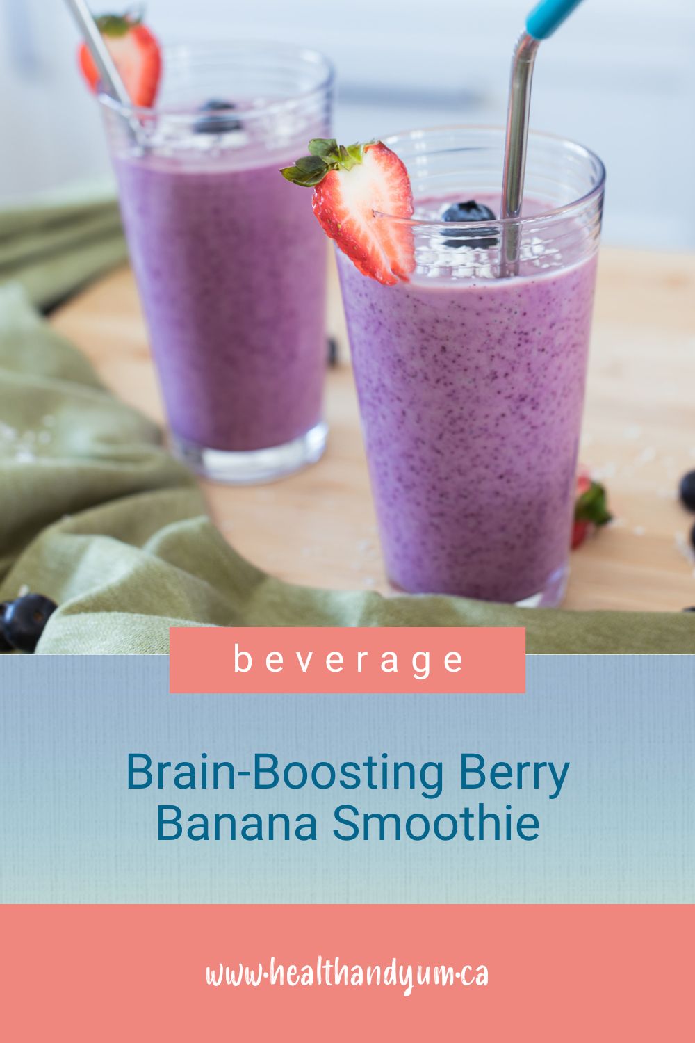 Health and yum gluten free dairy free Snack Dessert Beverage Egg free Nut free Soy free Recipe Vegetarian berry banana smoothie Brain health Brain boost Smoothie Yum Yummy Summer drink